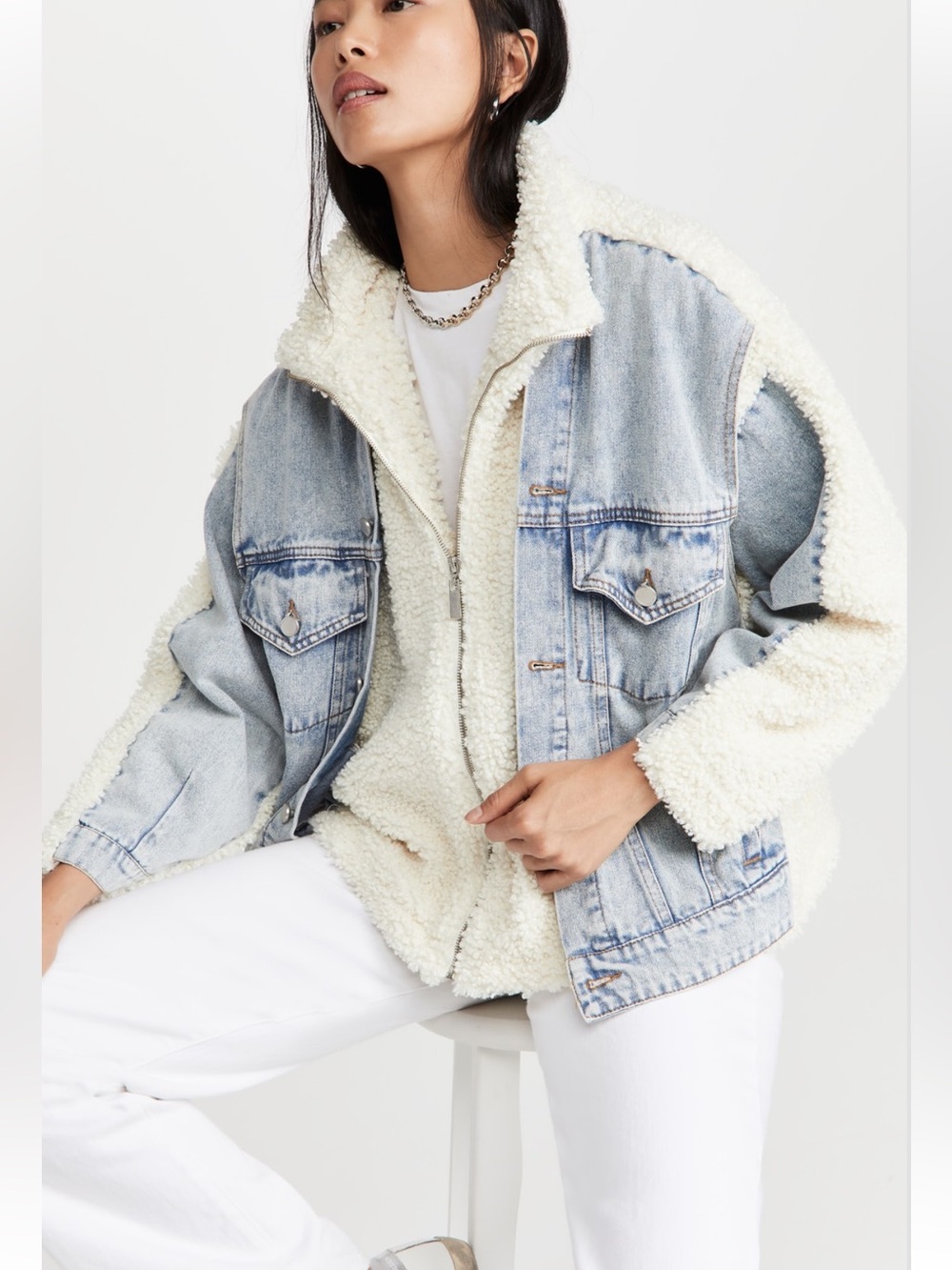 BlankNYC Bear Hug Denim Sherpa Jacket Size XS